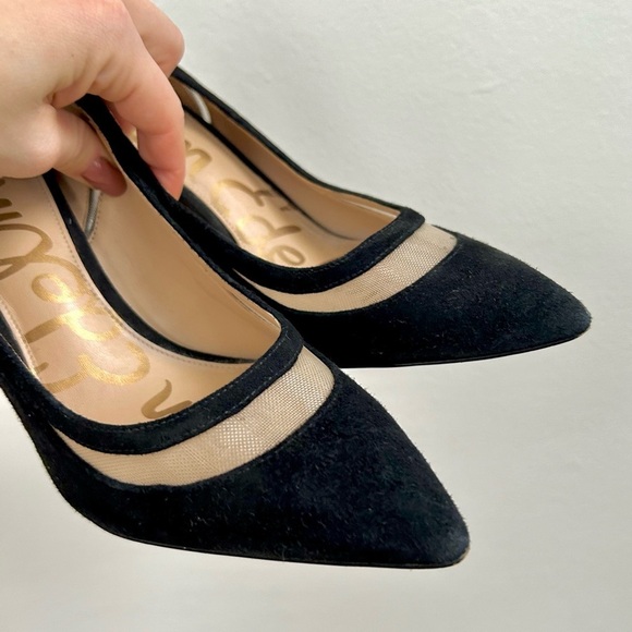 Sam Edelman Black Mesh & Suede Pointed Toe Heels - Picture 7 of 8